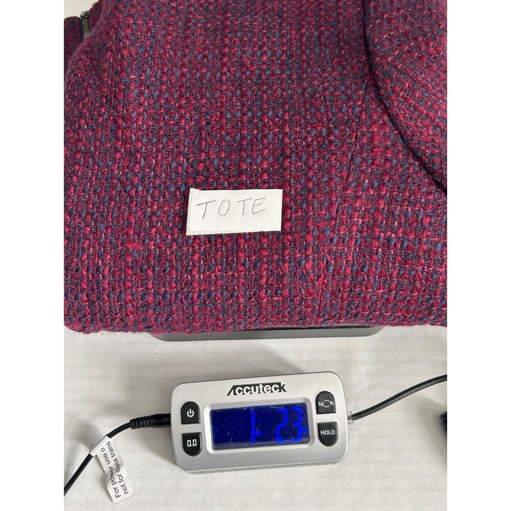LOFT Blazer Womens Size 10 Burgundy Blue Wool Tweed Collarless Full Zip Jacket - Picture 12 of 12